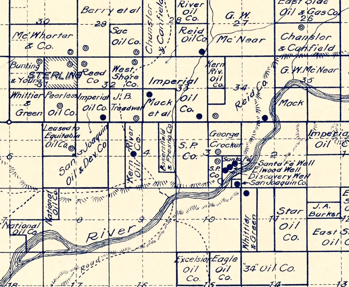 1899 Map of Kern River Oil District Kern County California
