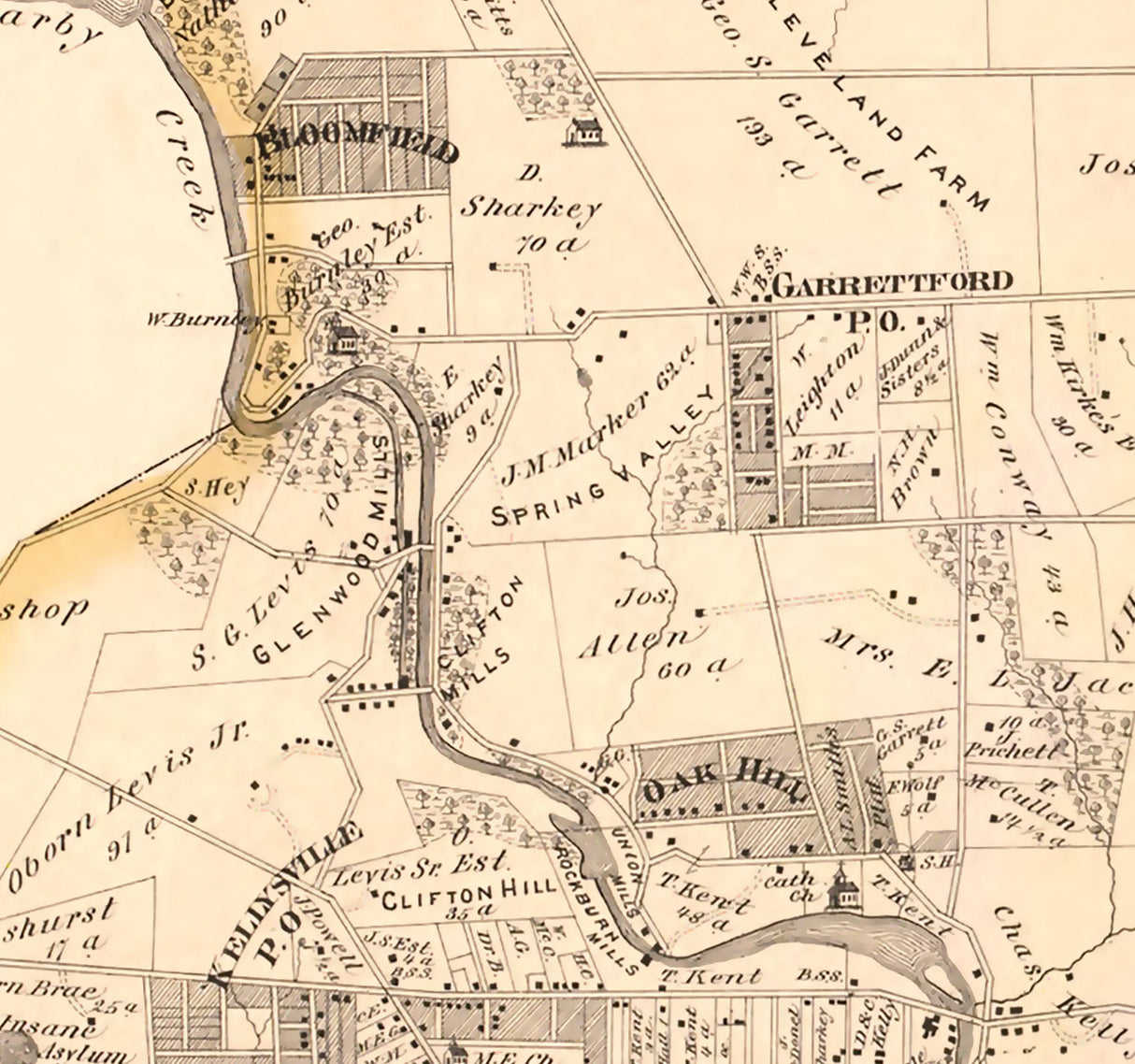 1875 Map of Upper Darby Township Delaware County Pennsylvania