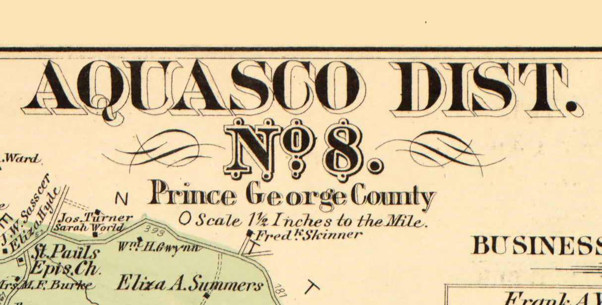 1879 Map of Aquasco District Montgomery County Maryland