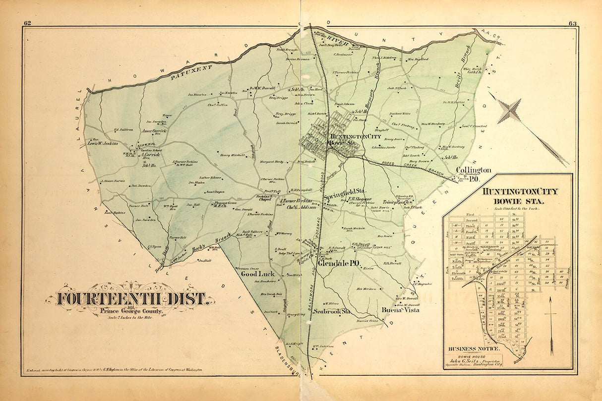 1879 Map of Fourteenth District Montgomery County Maryland