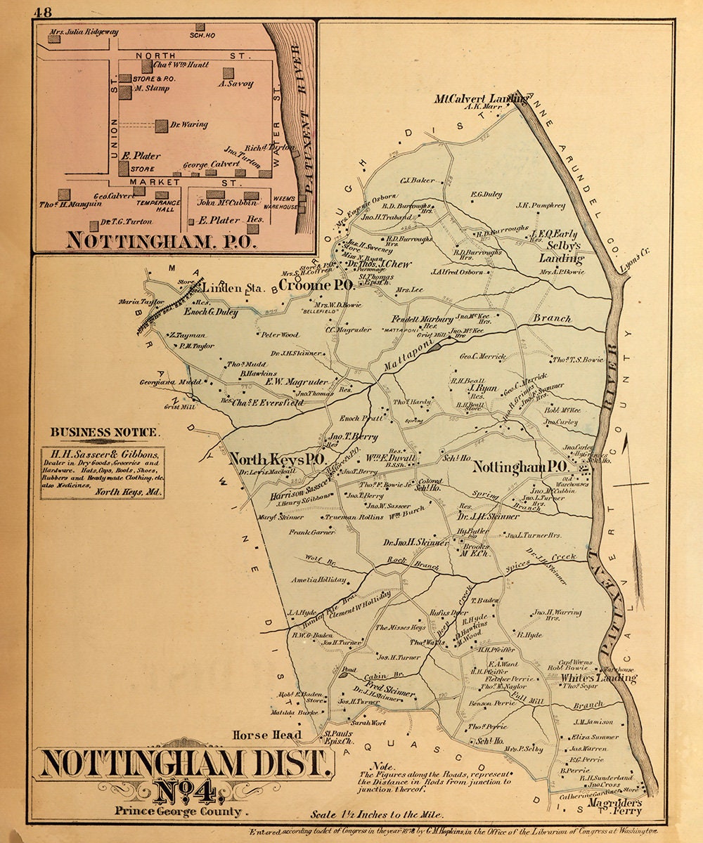 1879 Map of Nottingham District Montgomery County Maryland