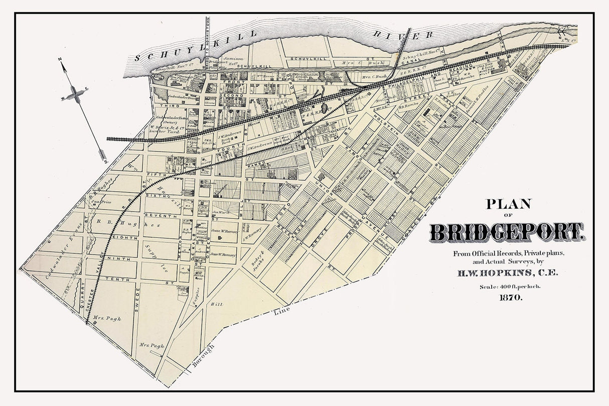 1871 Map of Bridgeport Montgomery County Pennsylvania