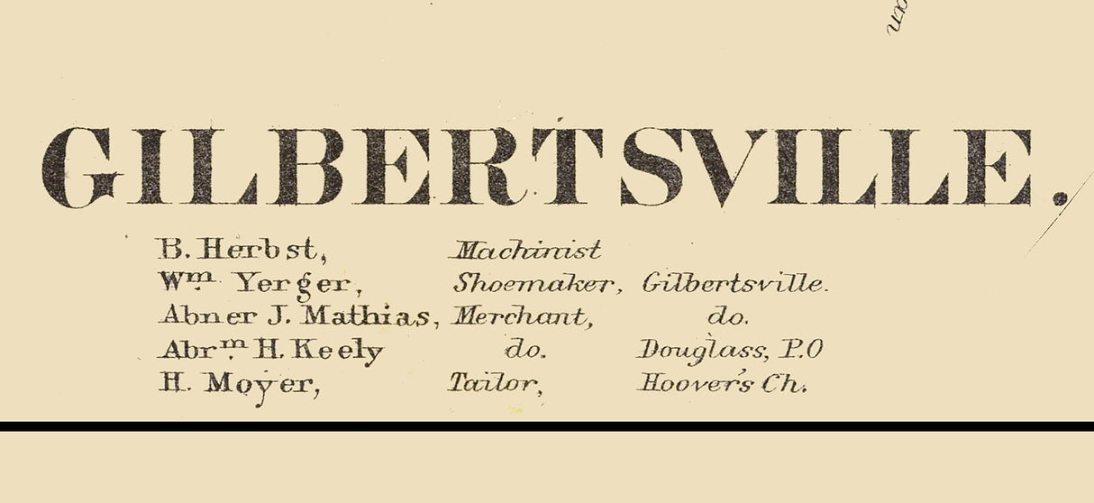 1871 Map of Gilbertsville Montgomery County Pennsylvania