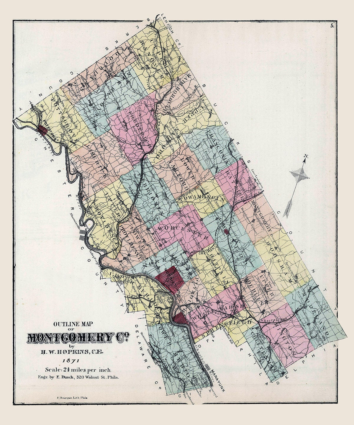 1871 Map of Montgomery County Pennsylvania