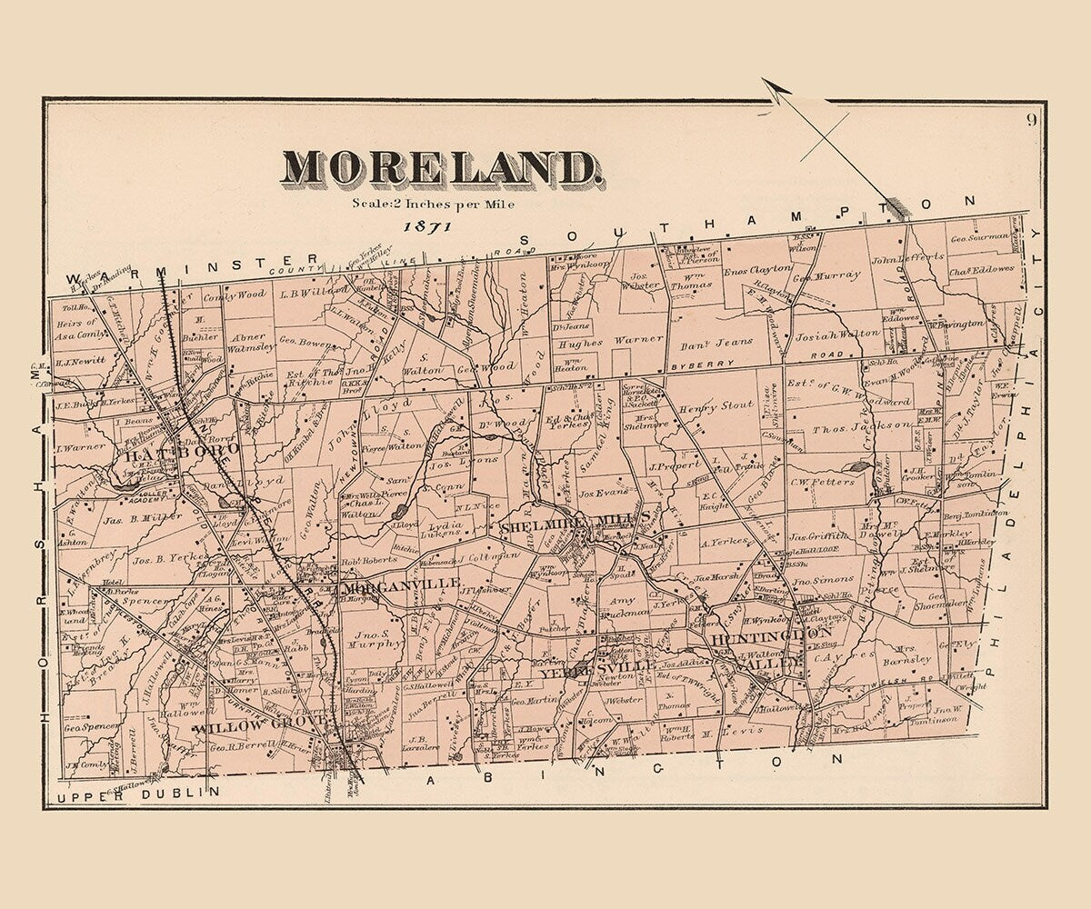 1871 Map of Moreland Township Montgomery County Pennsylvania