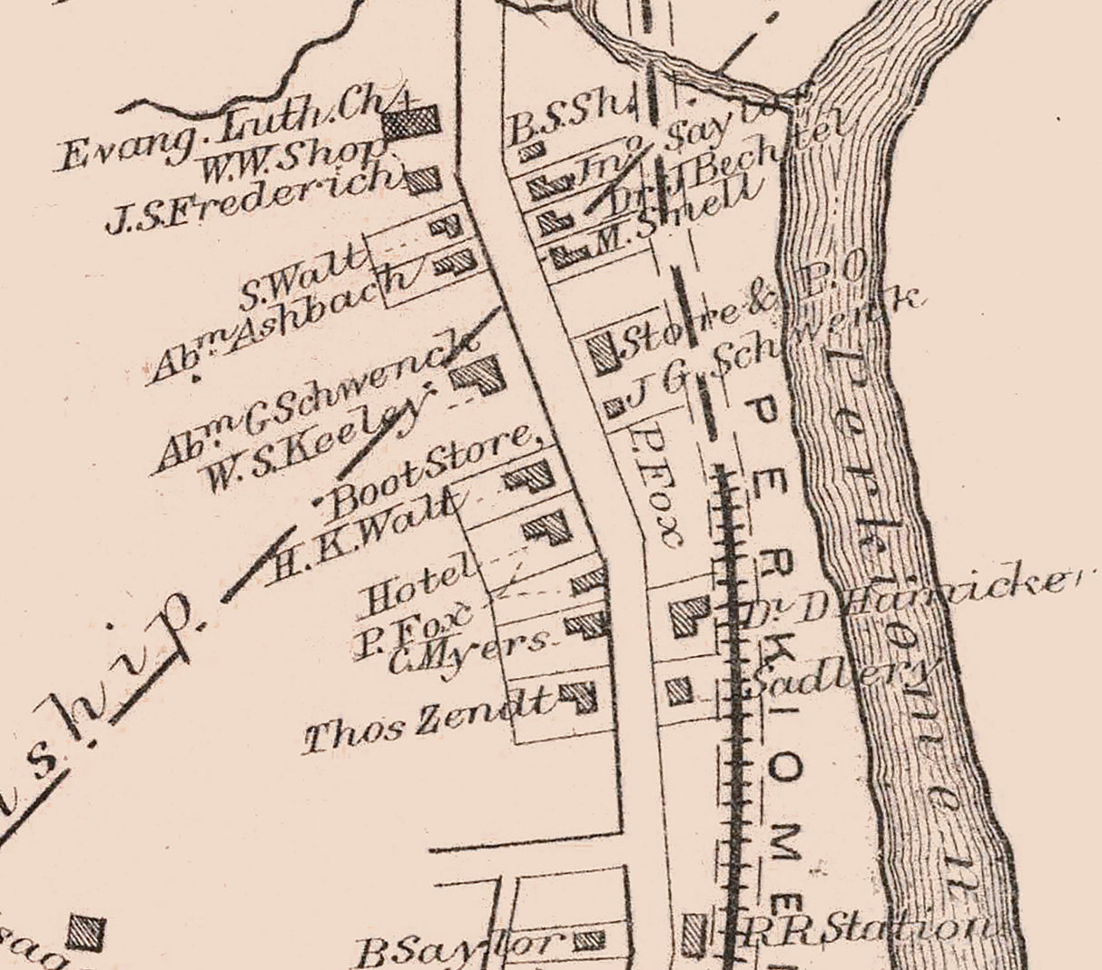 1871 Map of Schwencksville Montgomery County Pennsylvania