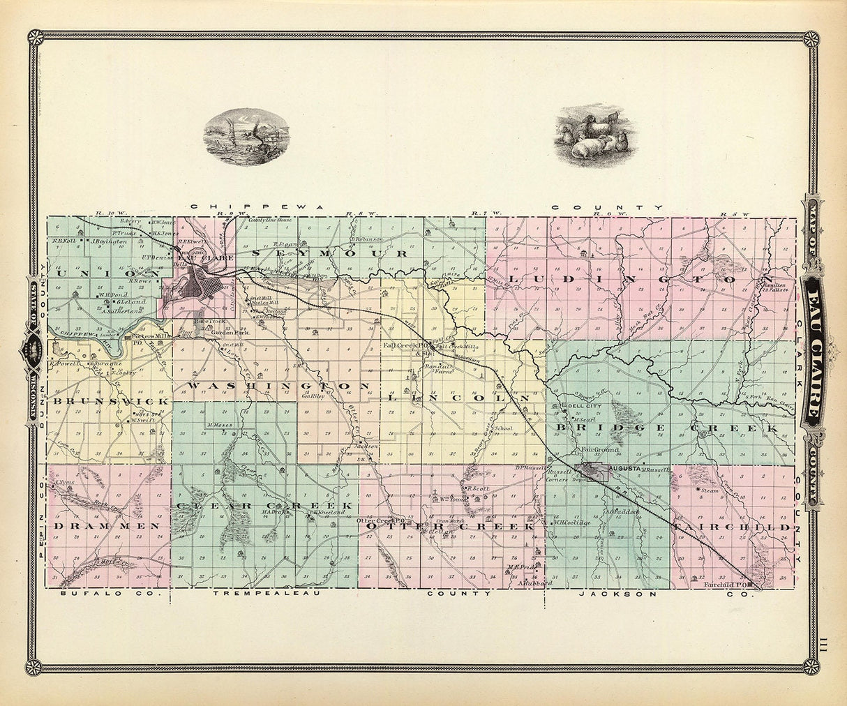 1878 Map of Eau Claire County Wisconsin