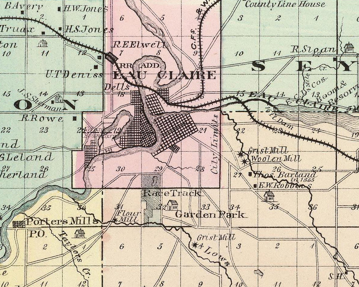 1878 Map of Eau Claire County Wisconsin