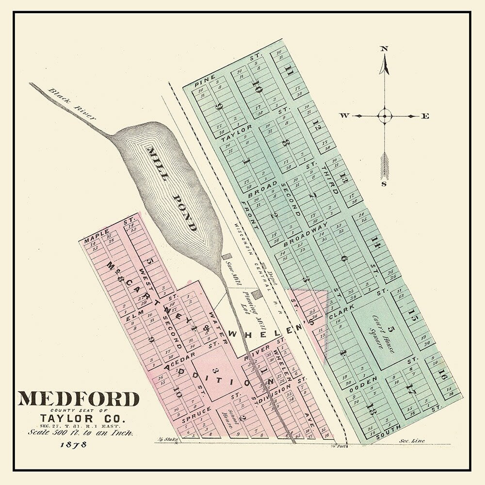 1878 Map of Medford Taylor County Wisconsin