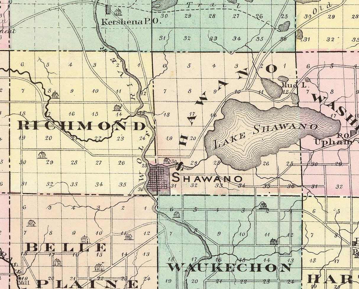 1878 Map of Shawano County Wisconsin