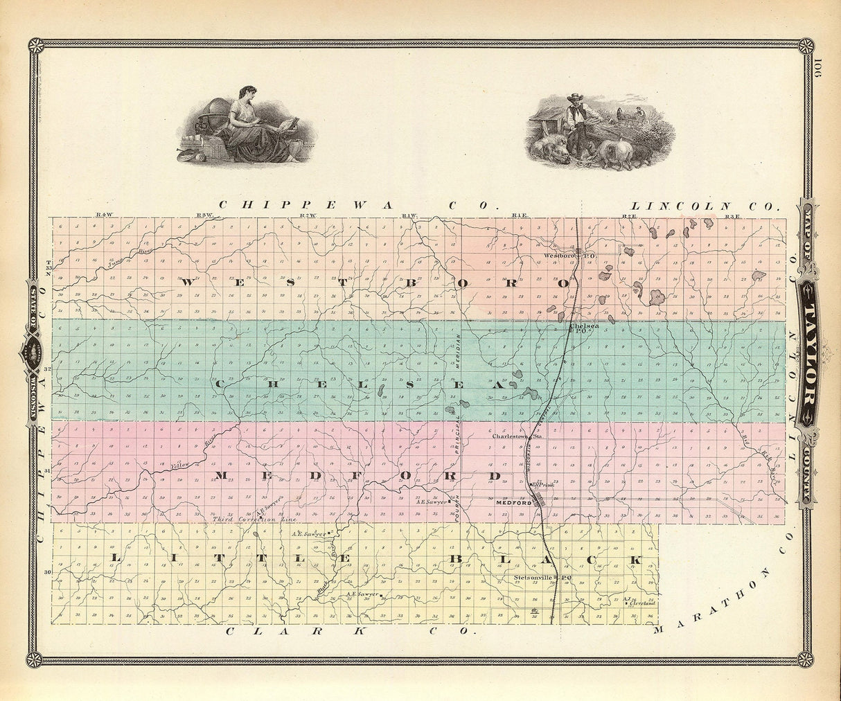 1878 Map of Taylor County Wisconsin