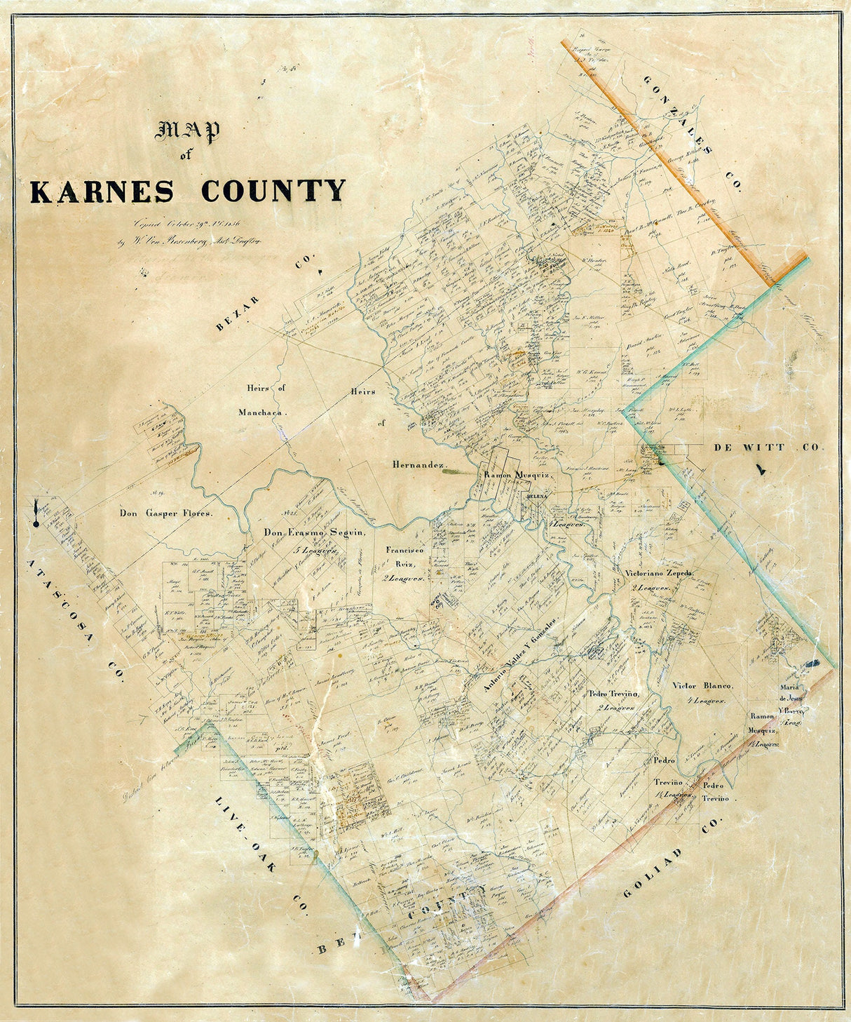 1856 Farm Line Map of Karnes County Texas