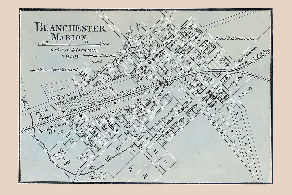 1859 Map of Blanchester Clinton County Ohio