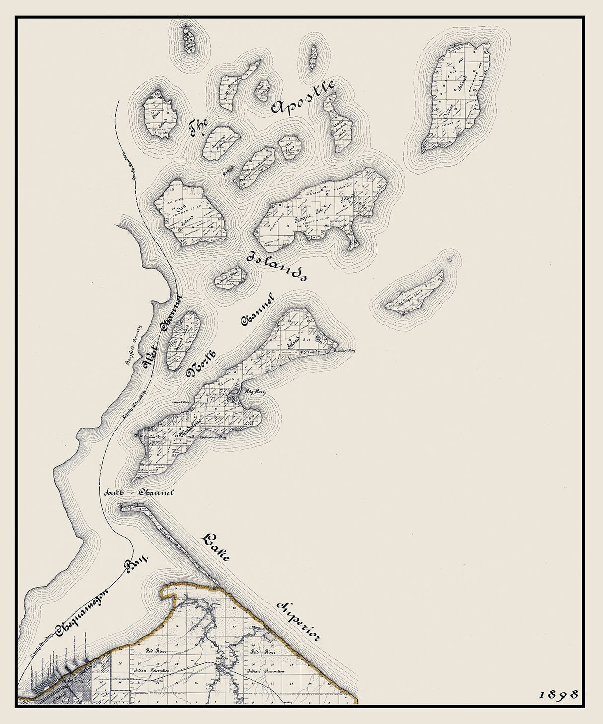 1898 Map of the Apostle Islands Lake Superior