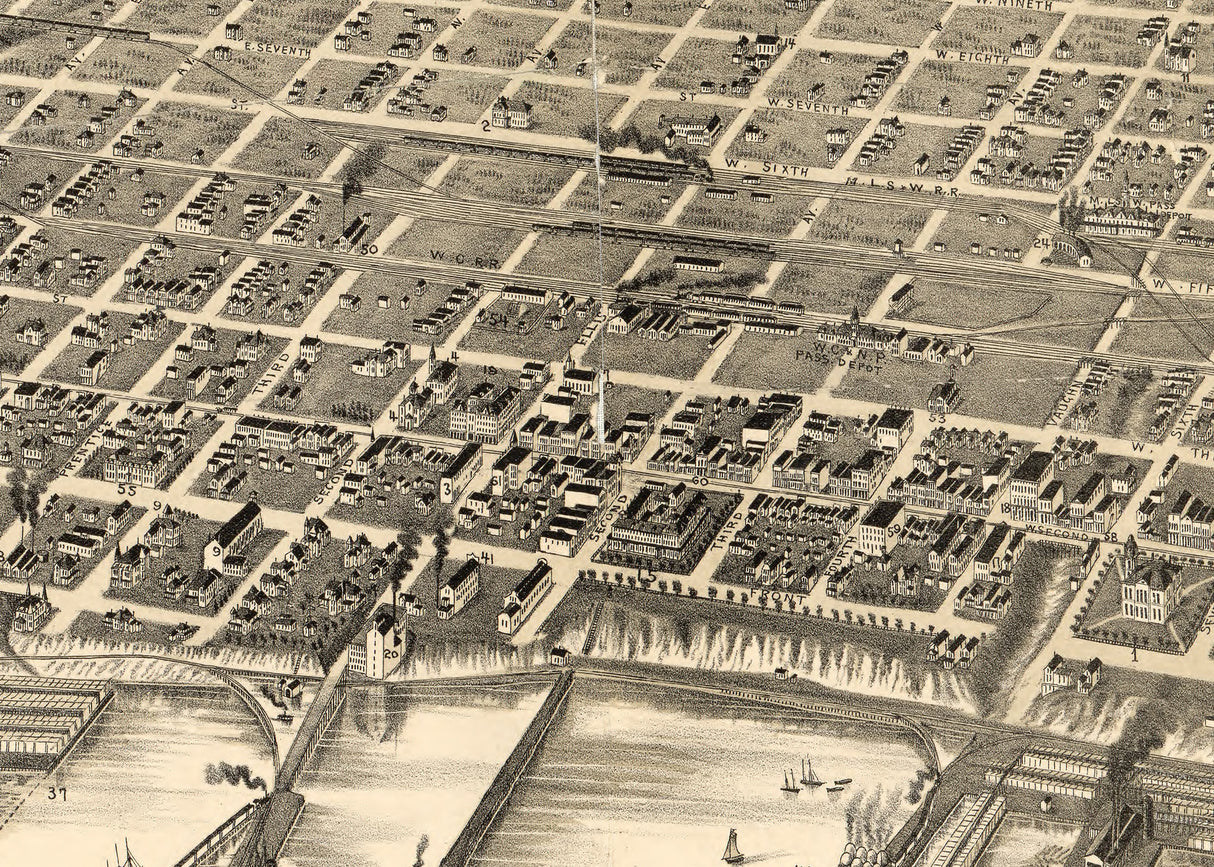 1890 Panoramic Map of Ashland Lake Superior Wisconsin