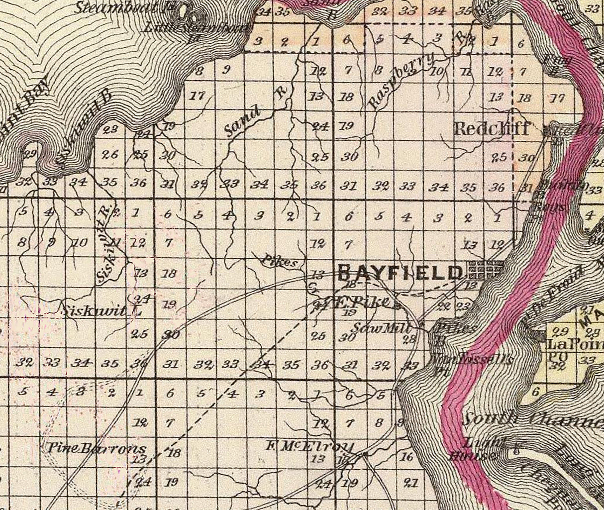 1878 Map of Ashland and Bayfield County Wisconsin Apostle Islands