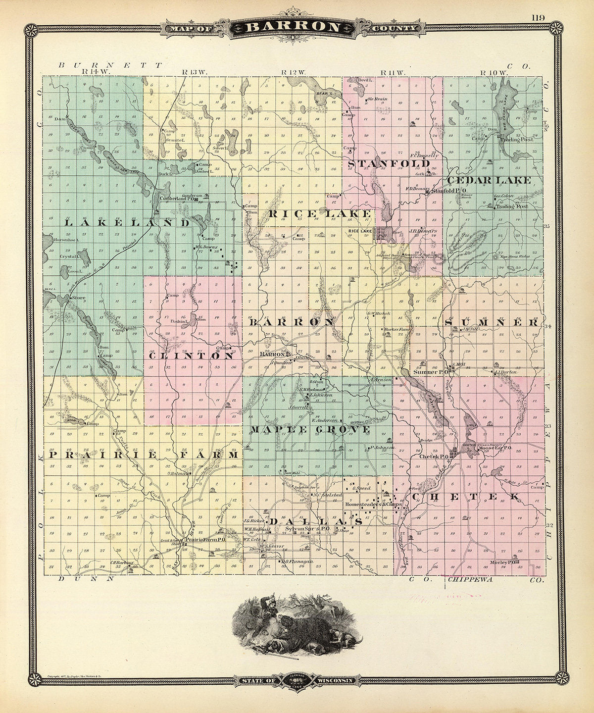 1878 Map of Barron County Wisconsin