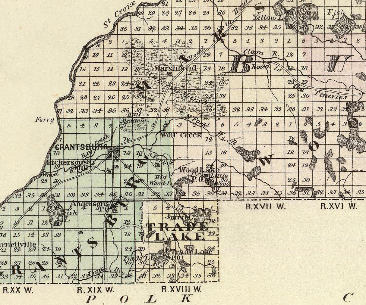 1878 Map of Douglas and Burnett County Wisconsin