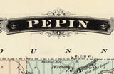1878 Map of Pepin County Wisconsin Durand