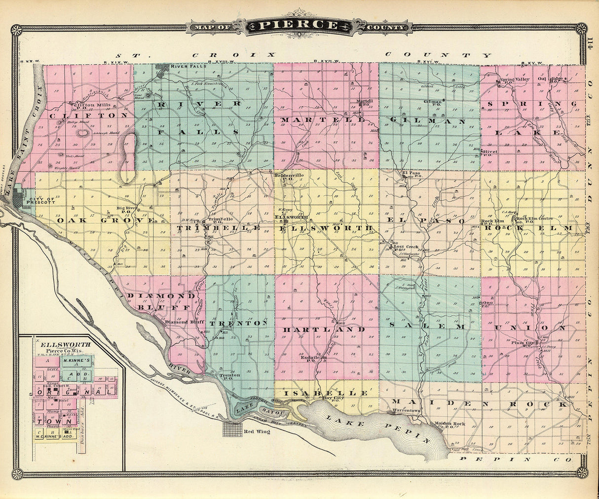 1878 Map of Pierce County Wisconsin