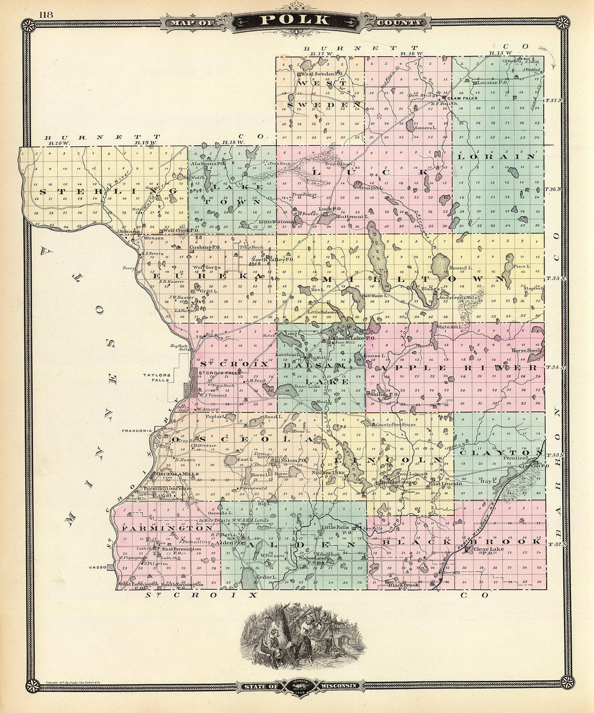 1878 Map of Polk County Wisconsin