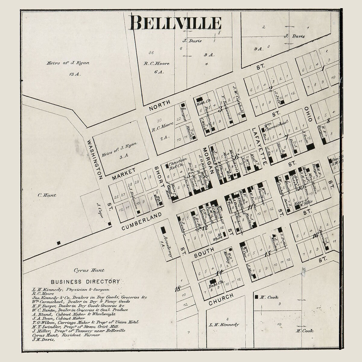 1866 Map of Bellville Hendricks County Indiana