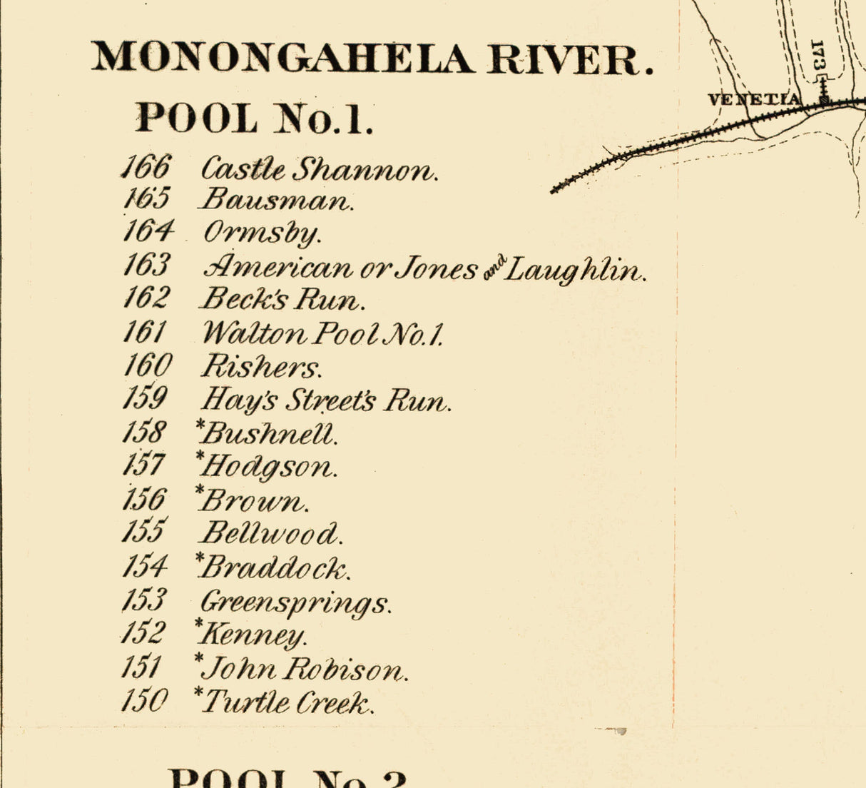 1884 Map of Coal Mines Along the Monongahela River Pennsylvania