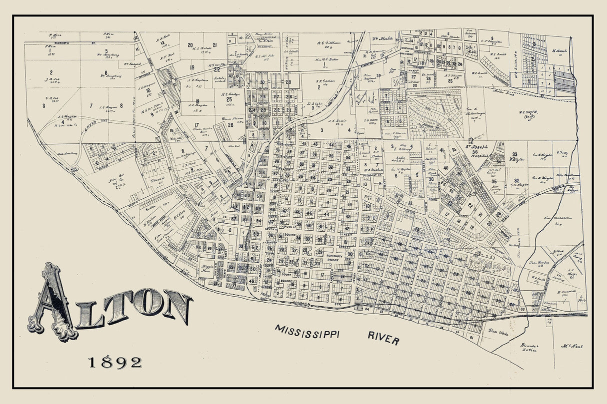 1892 Map of Alton Madison County Illinois
