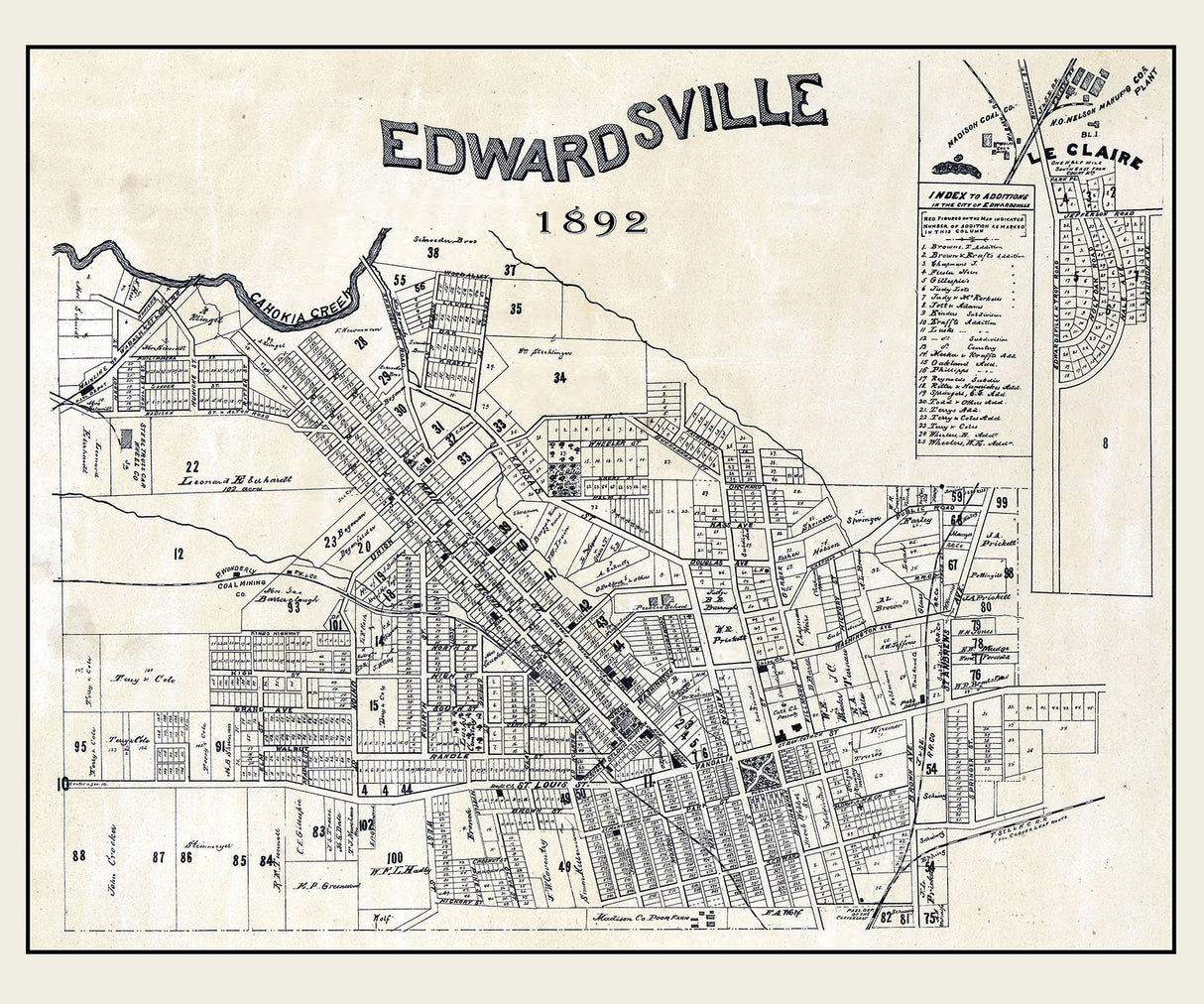 1892 Map of Edwardsville Madison County Illinois