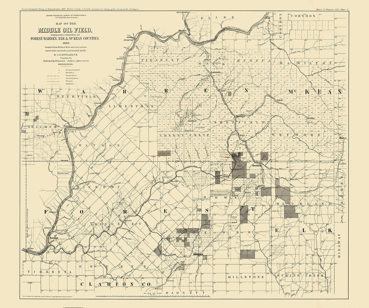 1883 Map of Middle Oil Field Forest Warren Elk and McKean County Pennsylvania