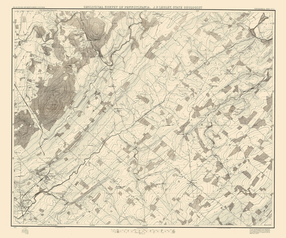 1881 Map of Sellersville Region Bucks County Pennsylvania
