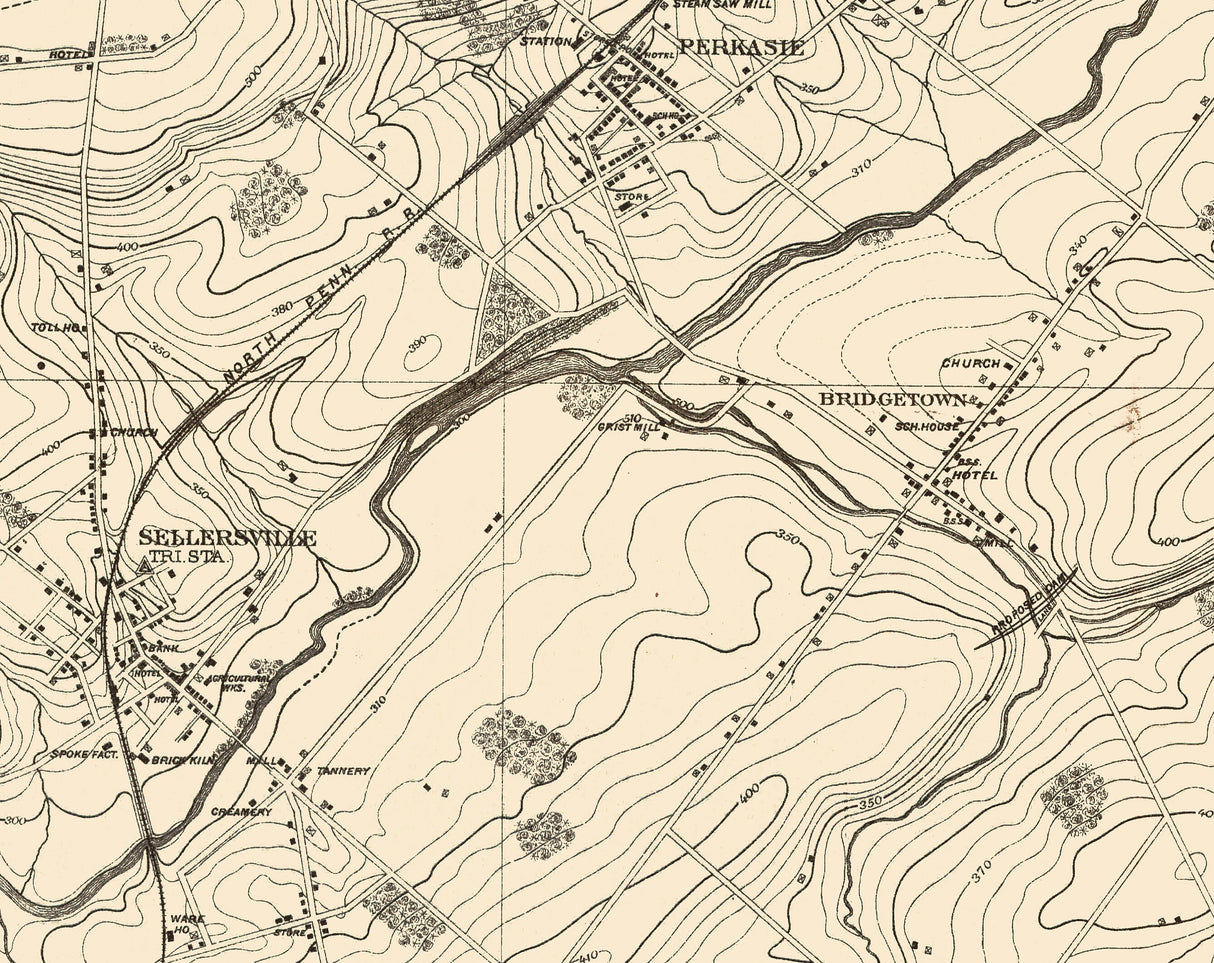 1881 Map of Sellersville Region Bucks County Pennsylvania