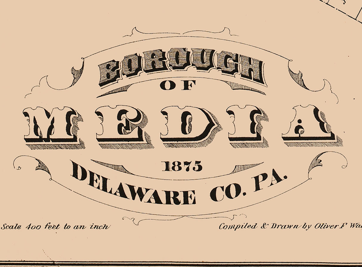 1875 Town Map of Media Delaware County Pennsylvania