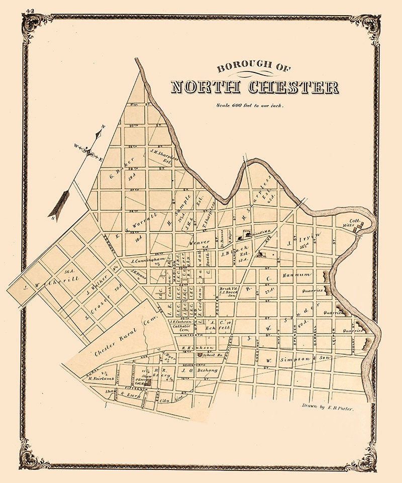 1875 Town Map of North Chester Delaware County Pennsylvania