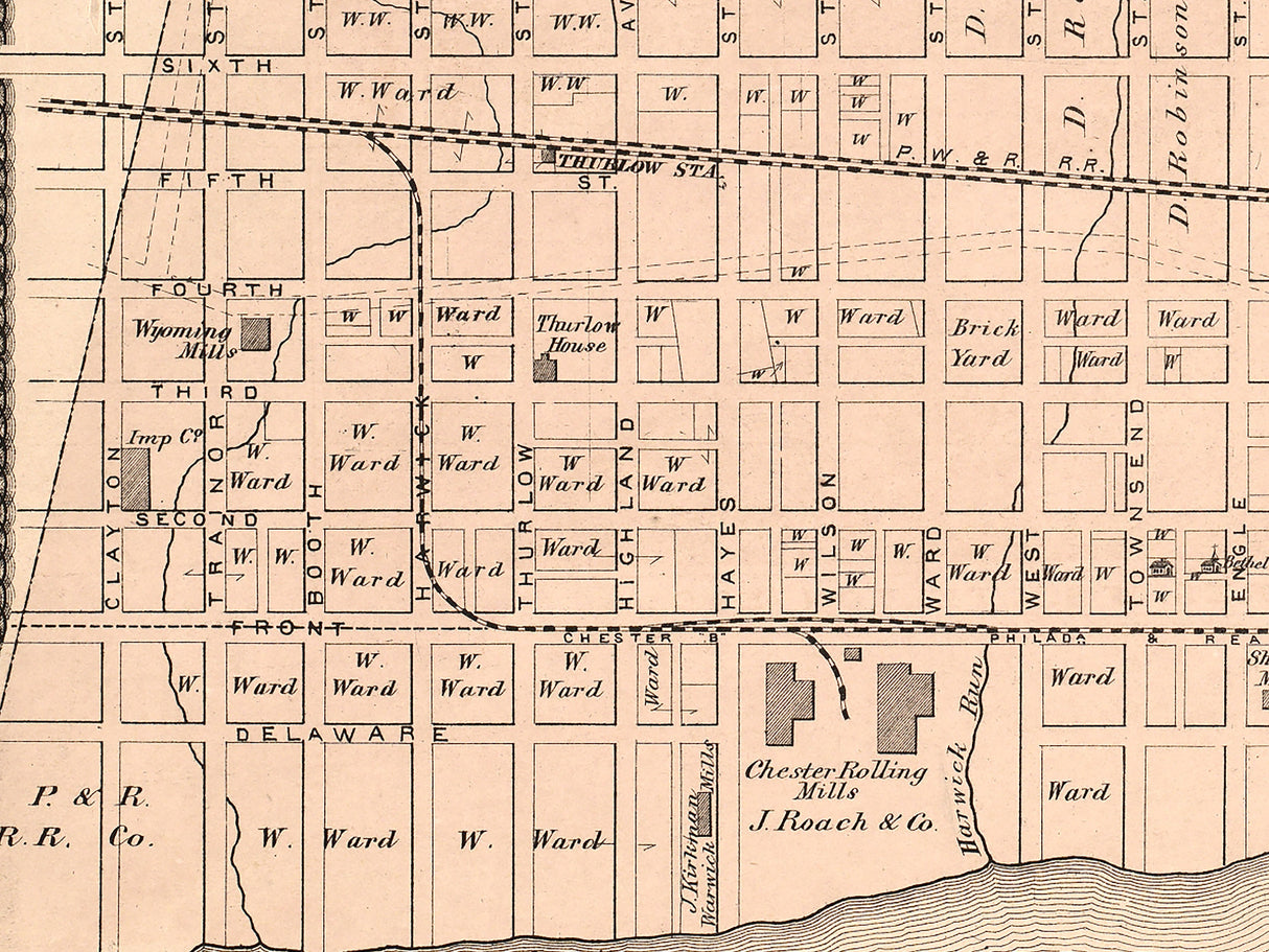 1875 Town Map of South Chester Delaware County Pennsylvania