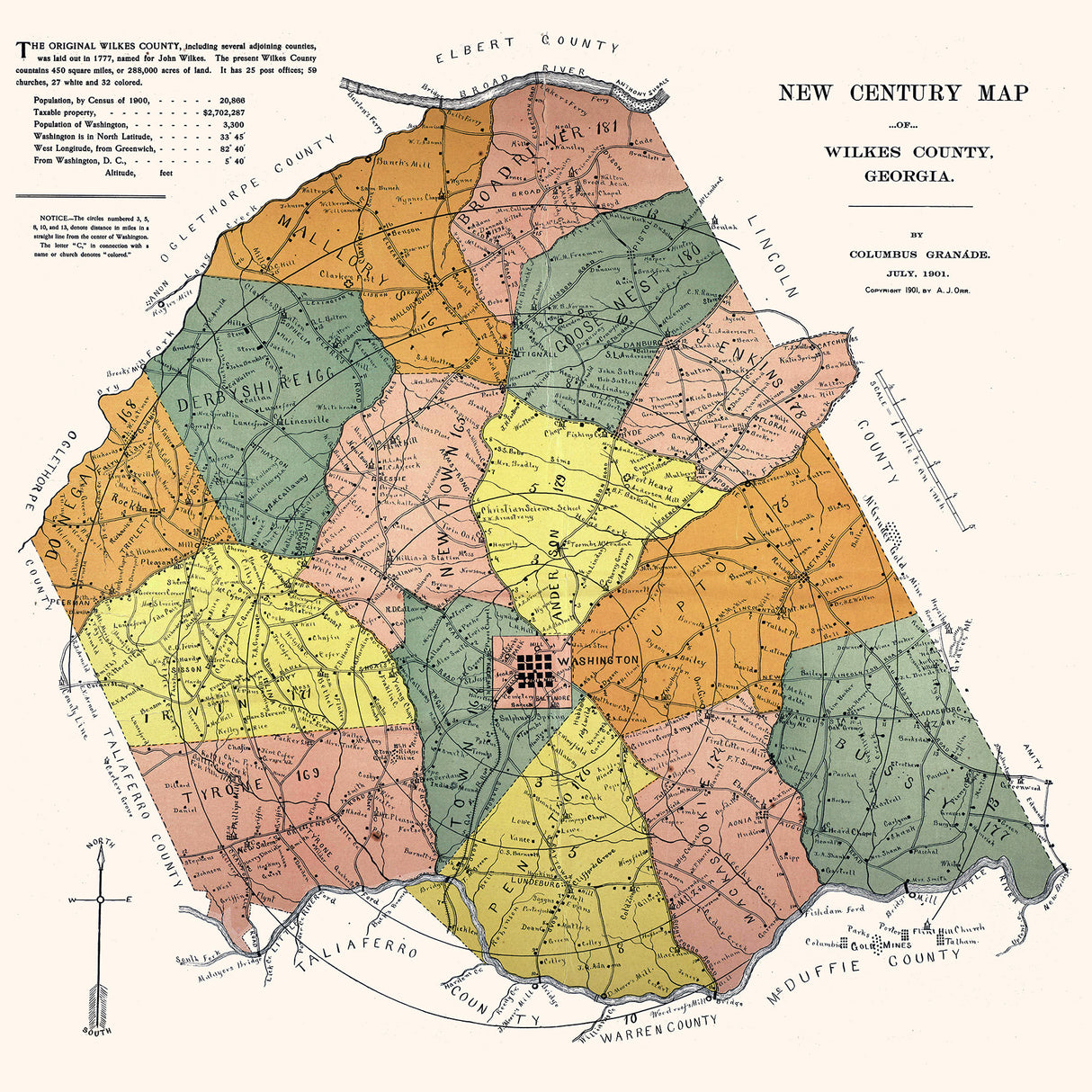 1901 Map of Wilkes County Georgia