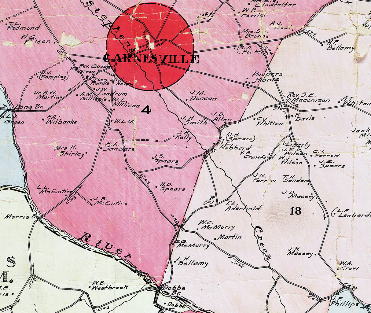 1910 Map of Franklin County Georgia
