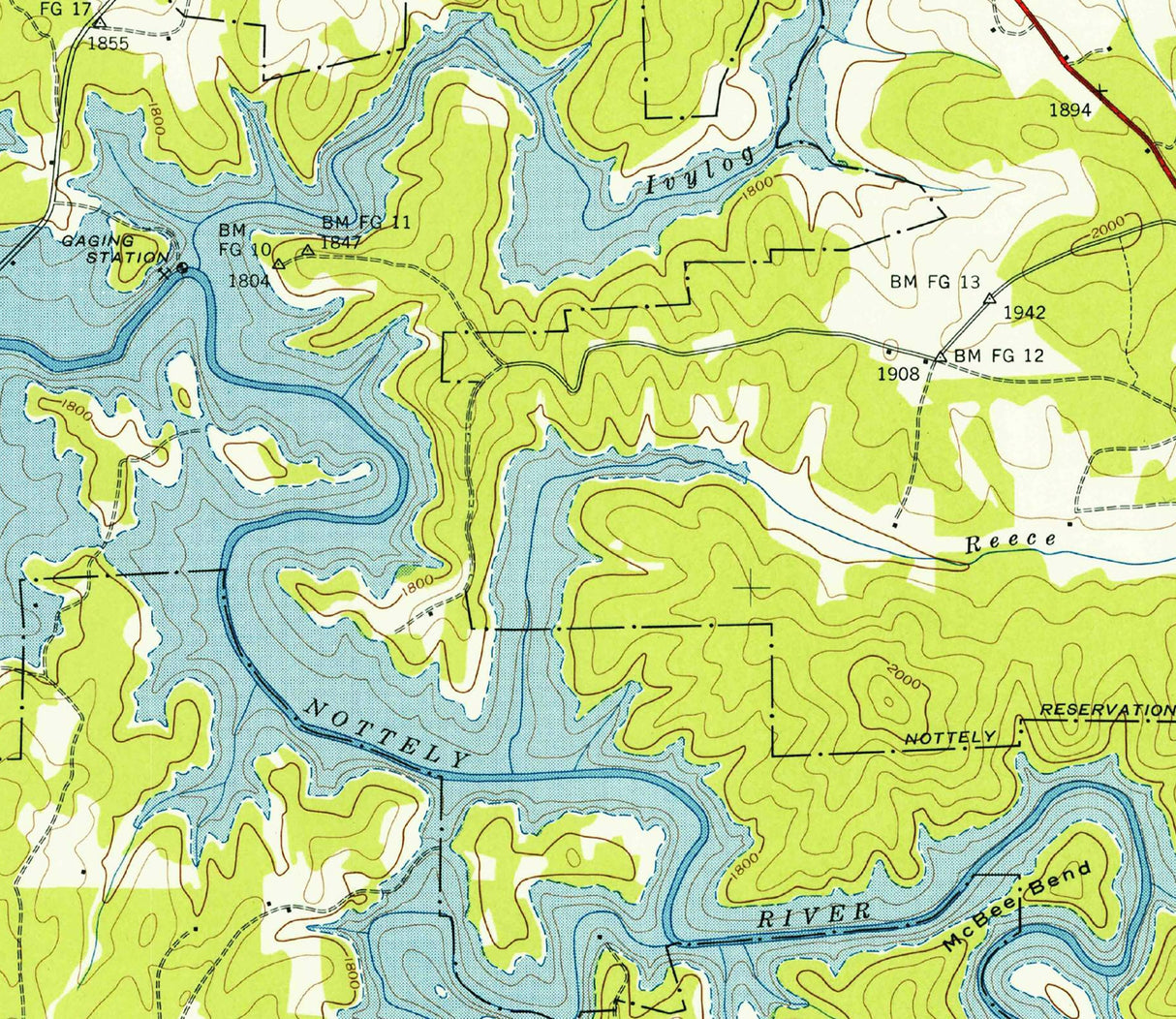 1960 Map of Nottely Lake Georgia