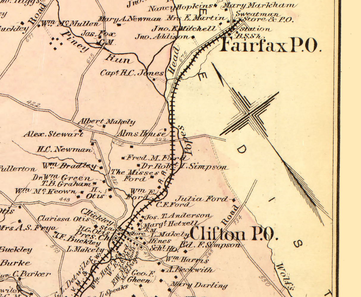 1879 Map of Centreville District Fairfax County Virginia