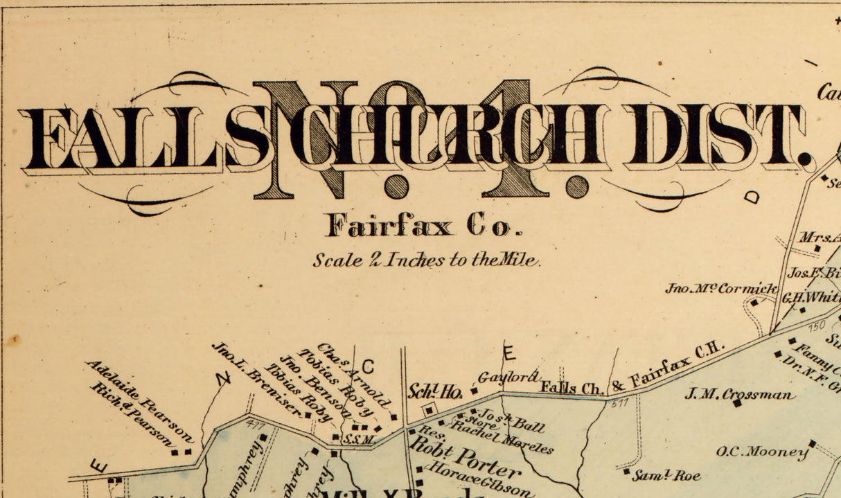 1879 Map of Falls Church District Fairfax County Virginia