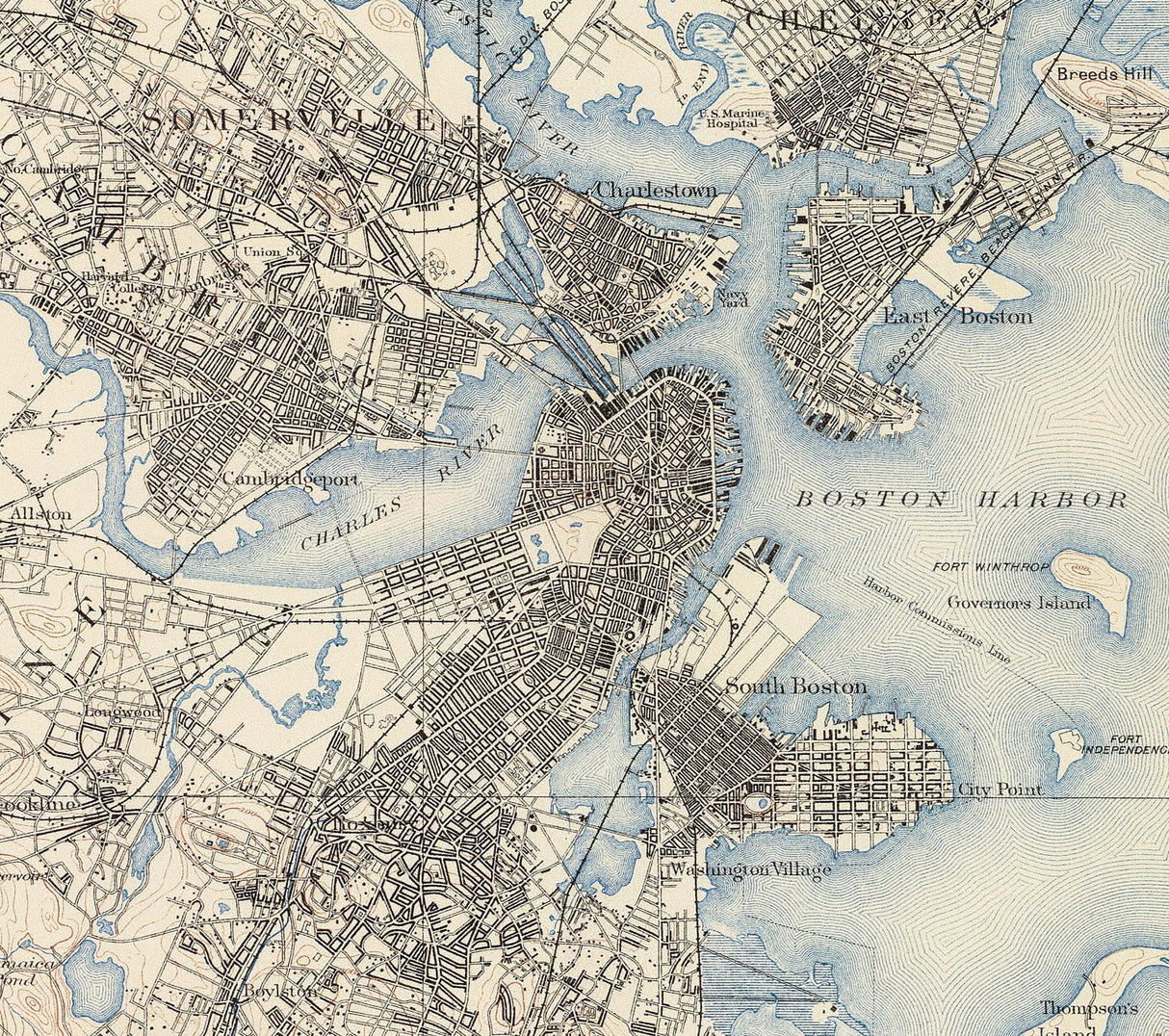 1890 Topo Map of Boston Massachusetts