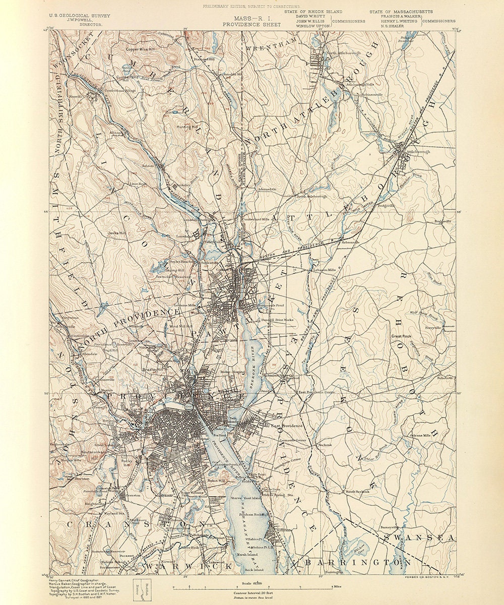 1890 Topo Map of Providence Massachusetts