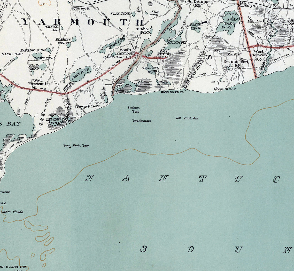 1891 Map of Barnstable County Massachusetts Nantucket Sound