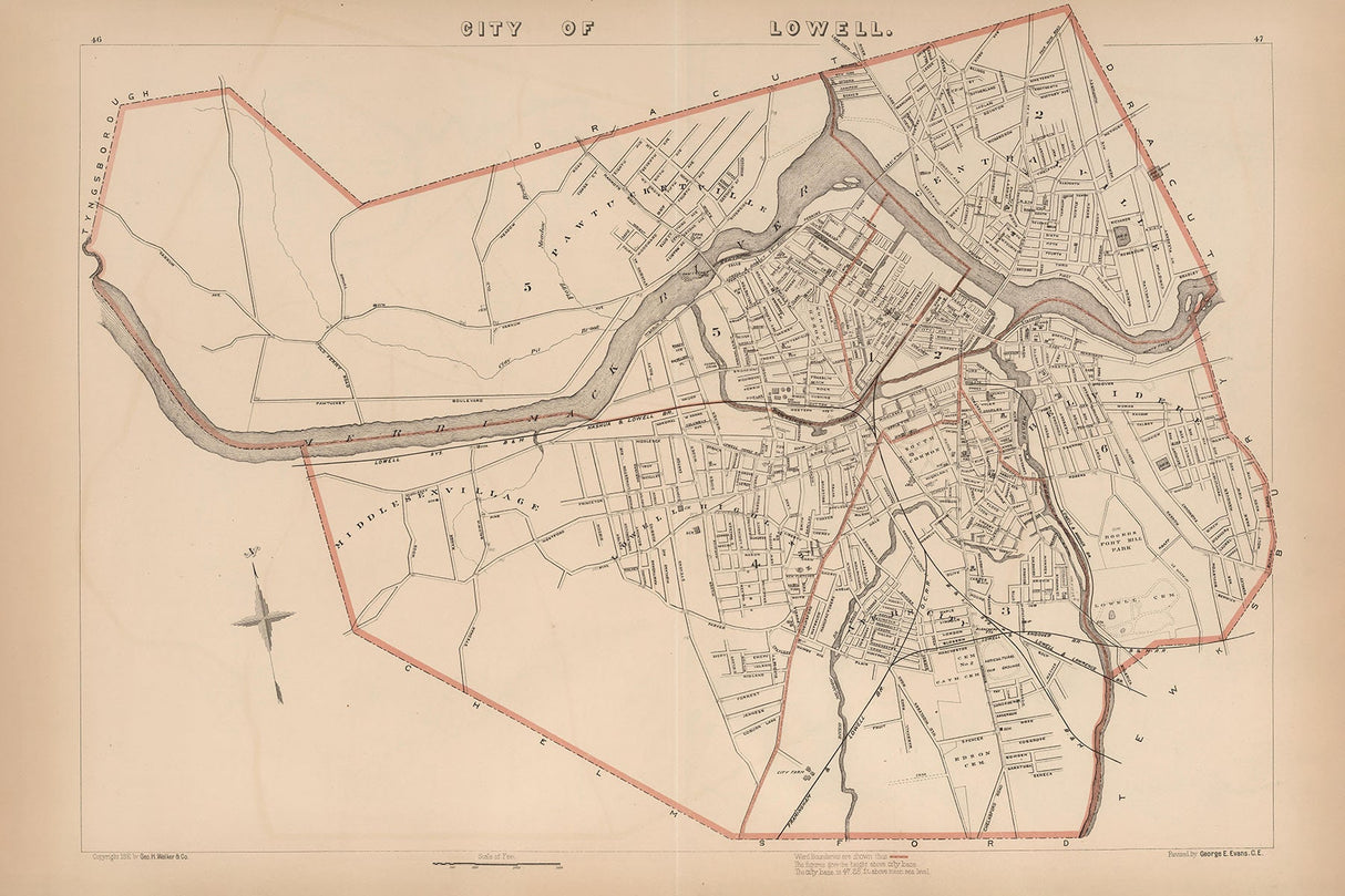 1891 Map of Lowell Massachusetts