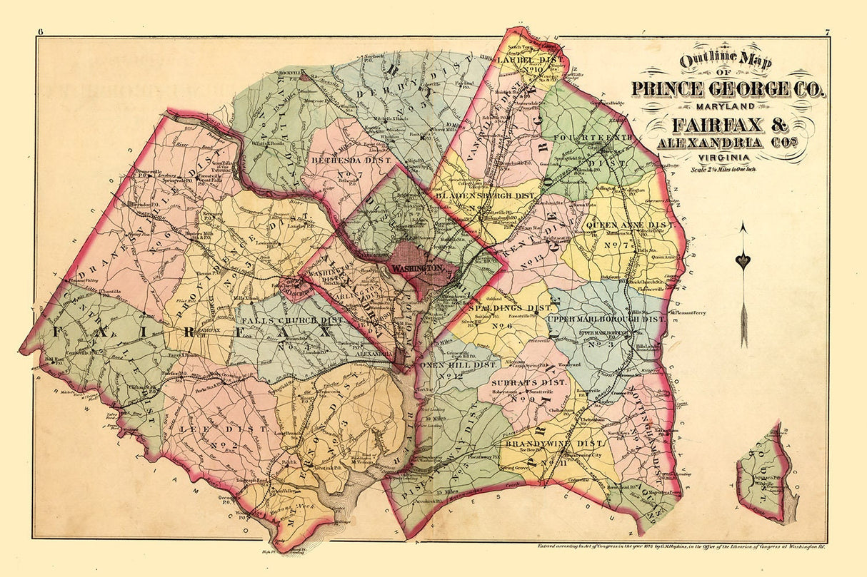 1879 Map of Prince George County Maryland Fairfax and Alexandria Virginia