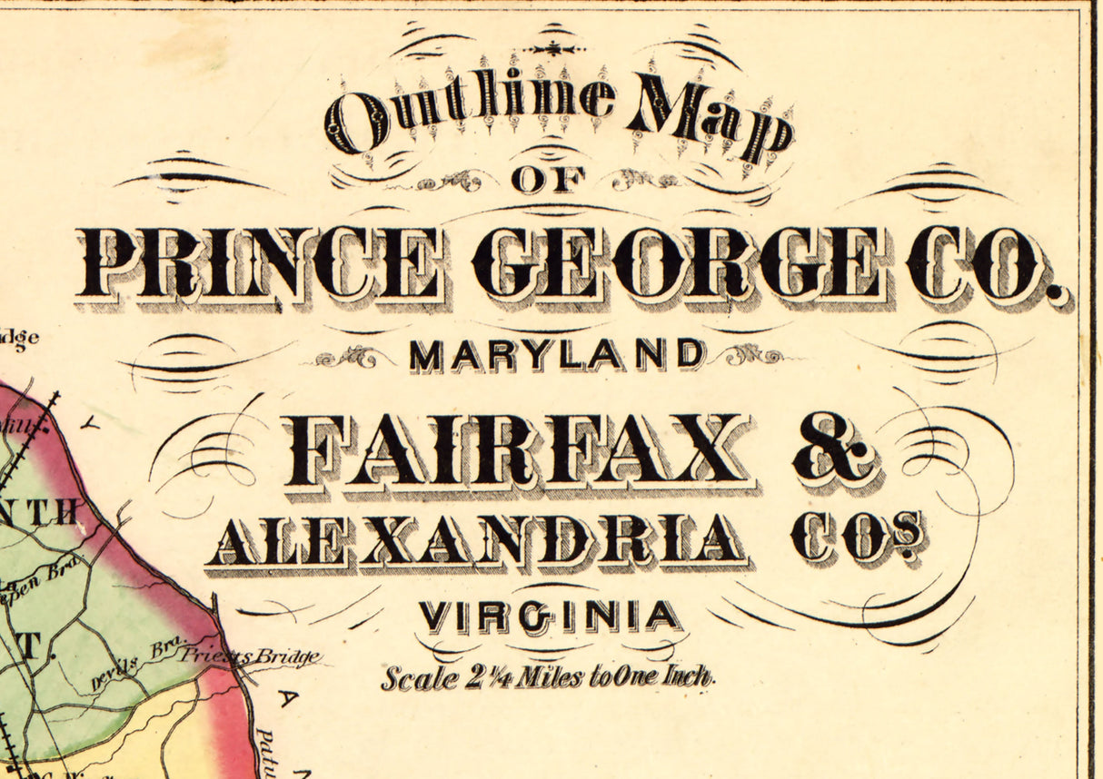1879 Map of Prince George County Maryland Fairfax and Alexandria Virginia