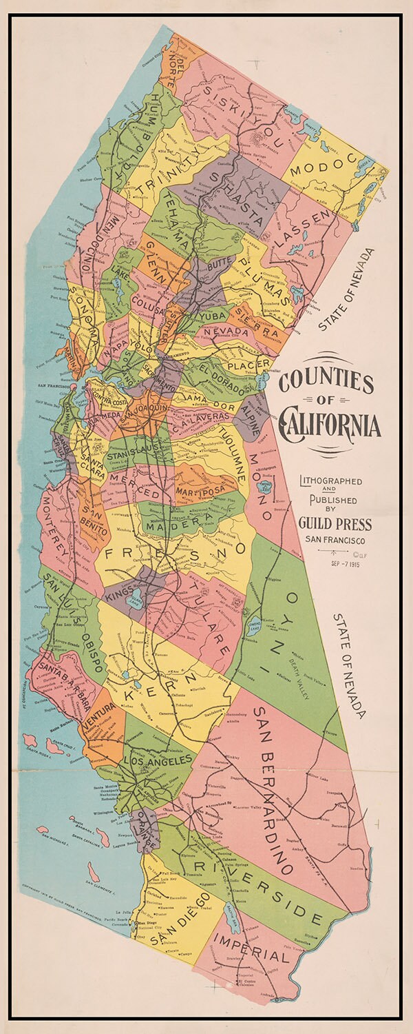 1915 Map of California Counties