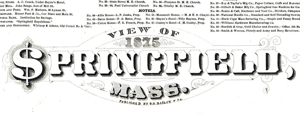 1875 Panoramic Map of Springfield Massachusetts