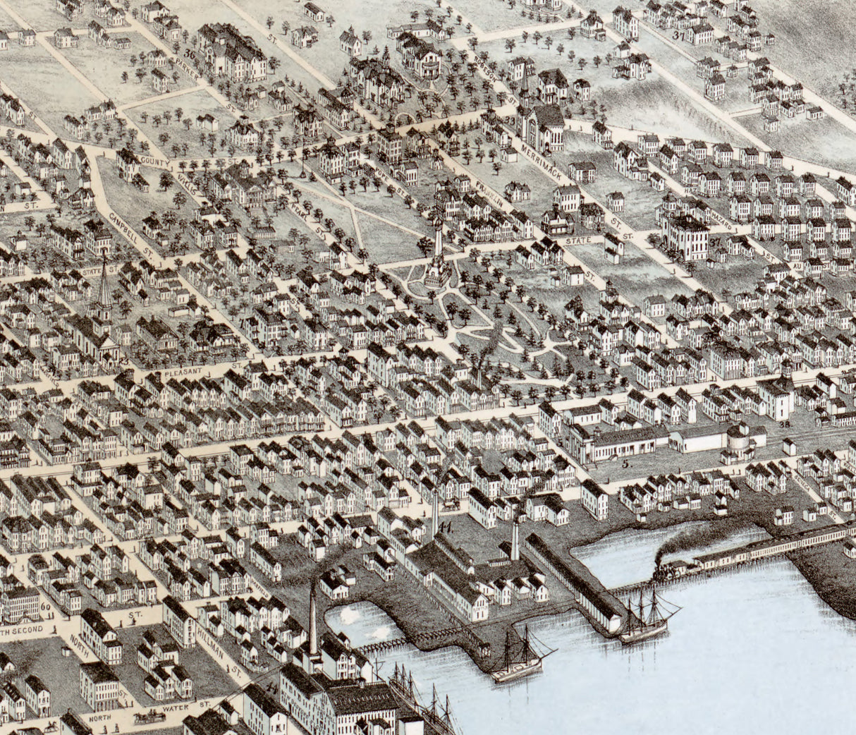 1876 Panoramic Map of New Bedford Massachusetts