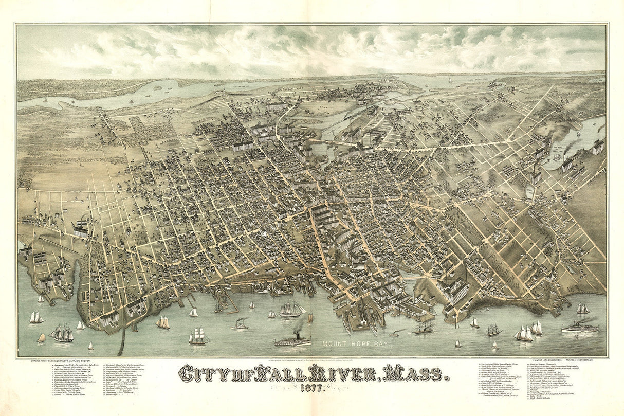 1877 Panoramic Map of Fall River Massachusetts